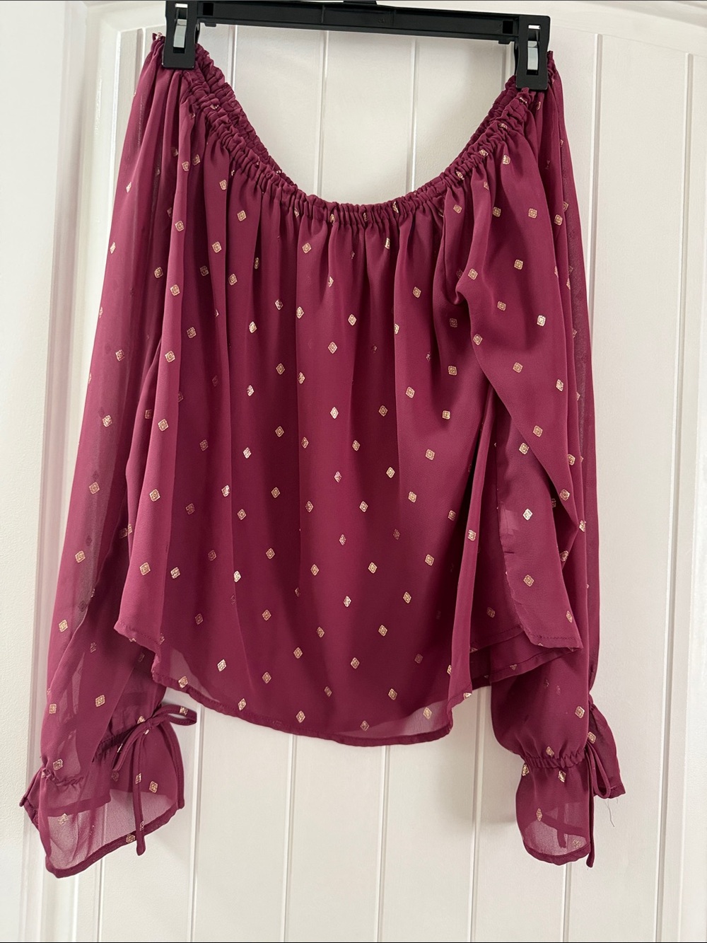 Aeropostale Burgundy Off-Shoulder Blouse with Gold Dot Accents